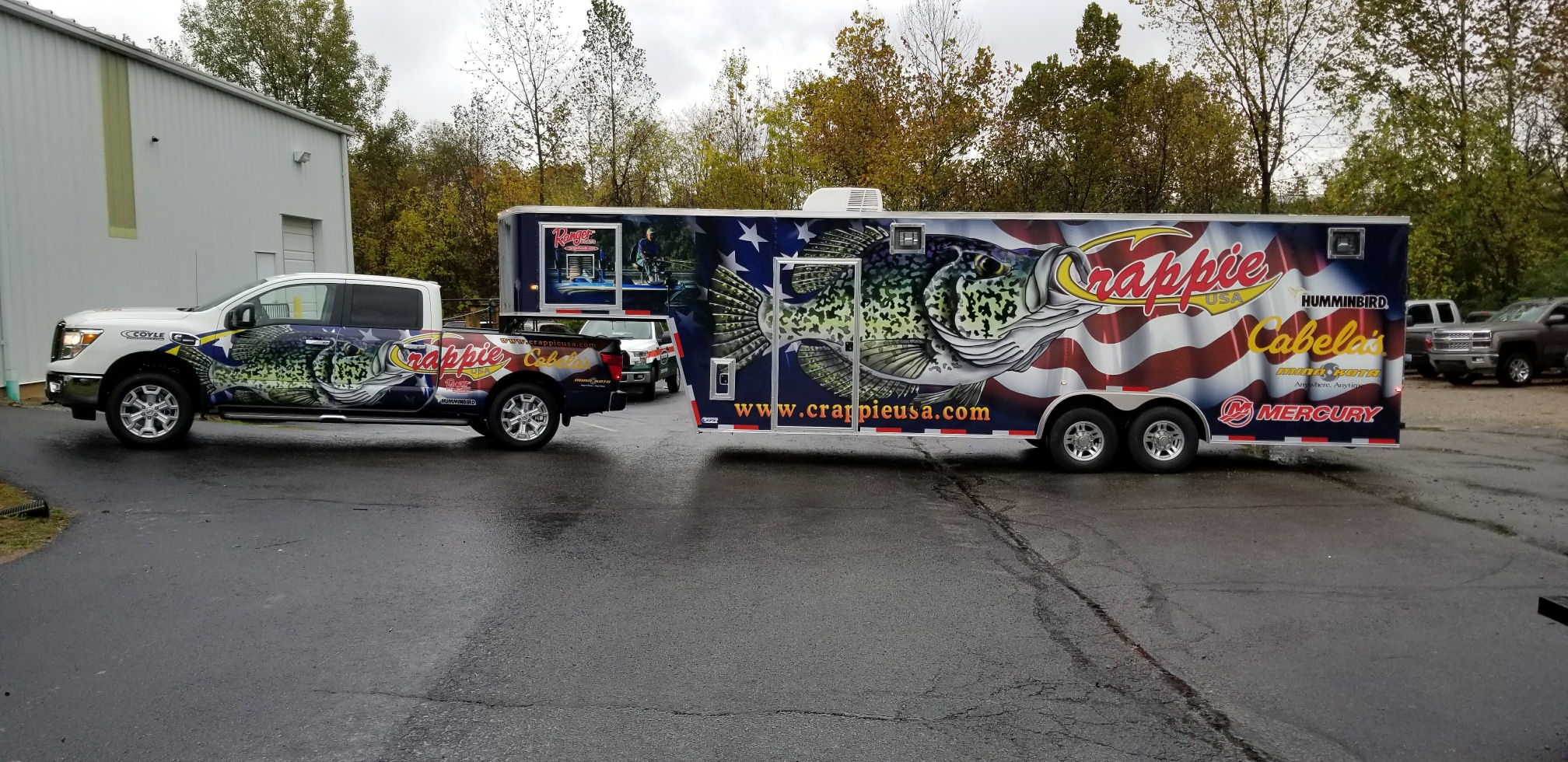 It took 596 square feet of film to create the graphics for the trailer and 190 for the truck. The job was printed on a Roland XR-640 Soljet Pro 4 on Avery Dennison MPI 1105 EZ RS with DOL 1060Z cast gloss laminate.  