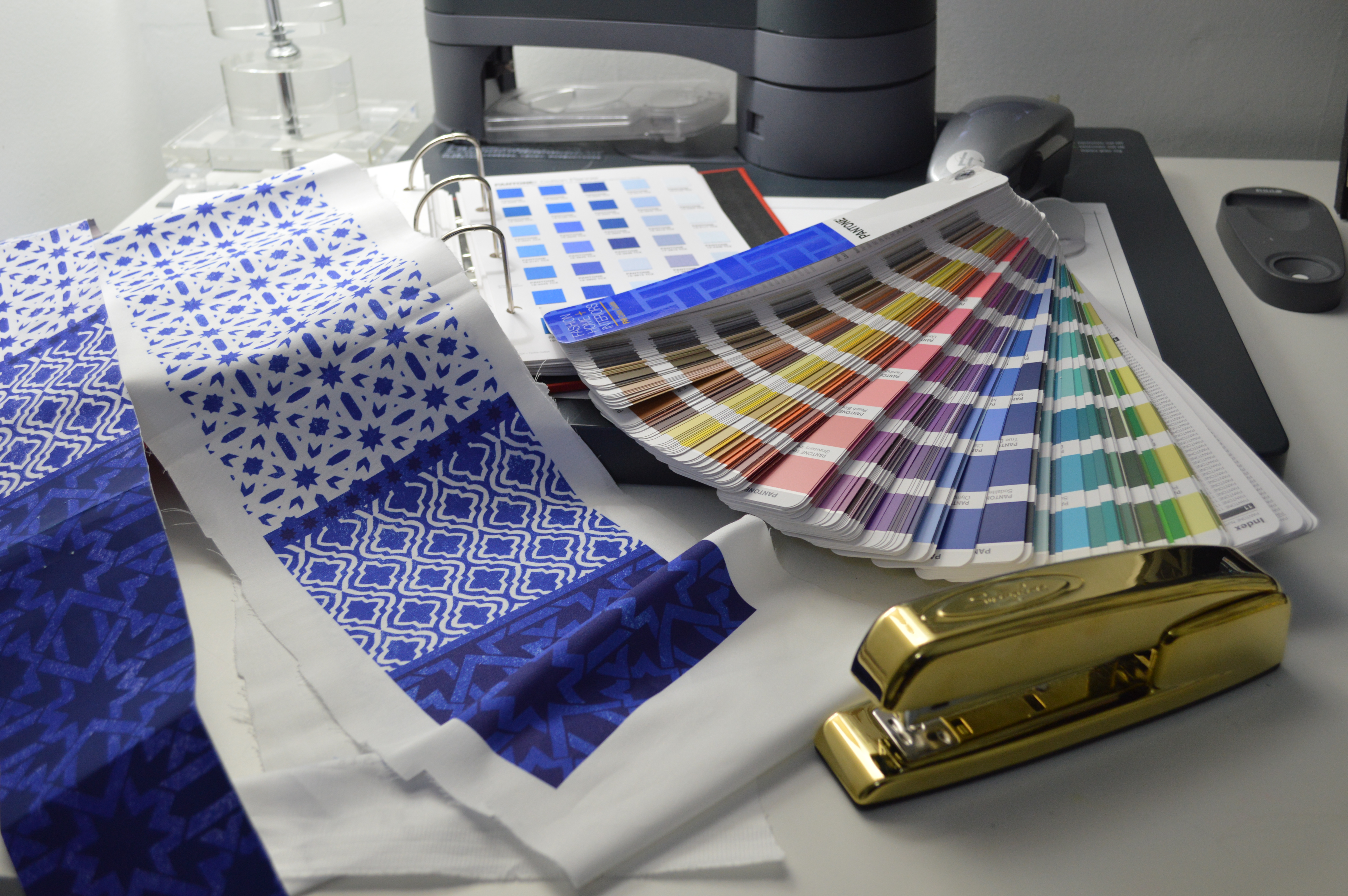 The shop relies on pigment, latex, and dye sublimation processes on a total of five presses including Mutoh ValueJet 1938TX, Epson SureColor F7070, and HP Latex 365.   