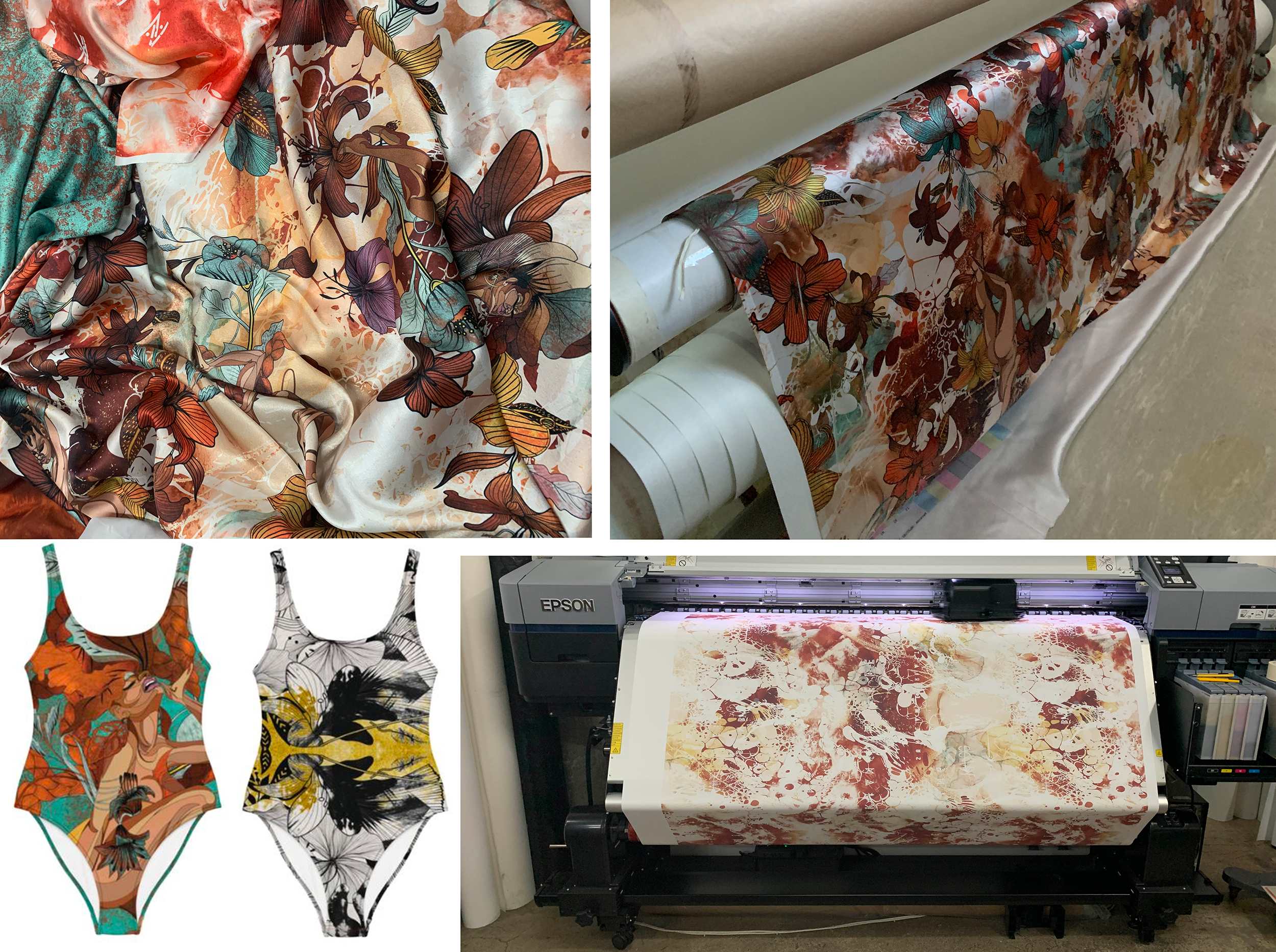 Epson SureColor F9470H dye sublimation inkjet printer TVF Fabrics: Poly Satin, Silky Chiffon, and Tricot