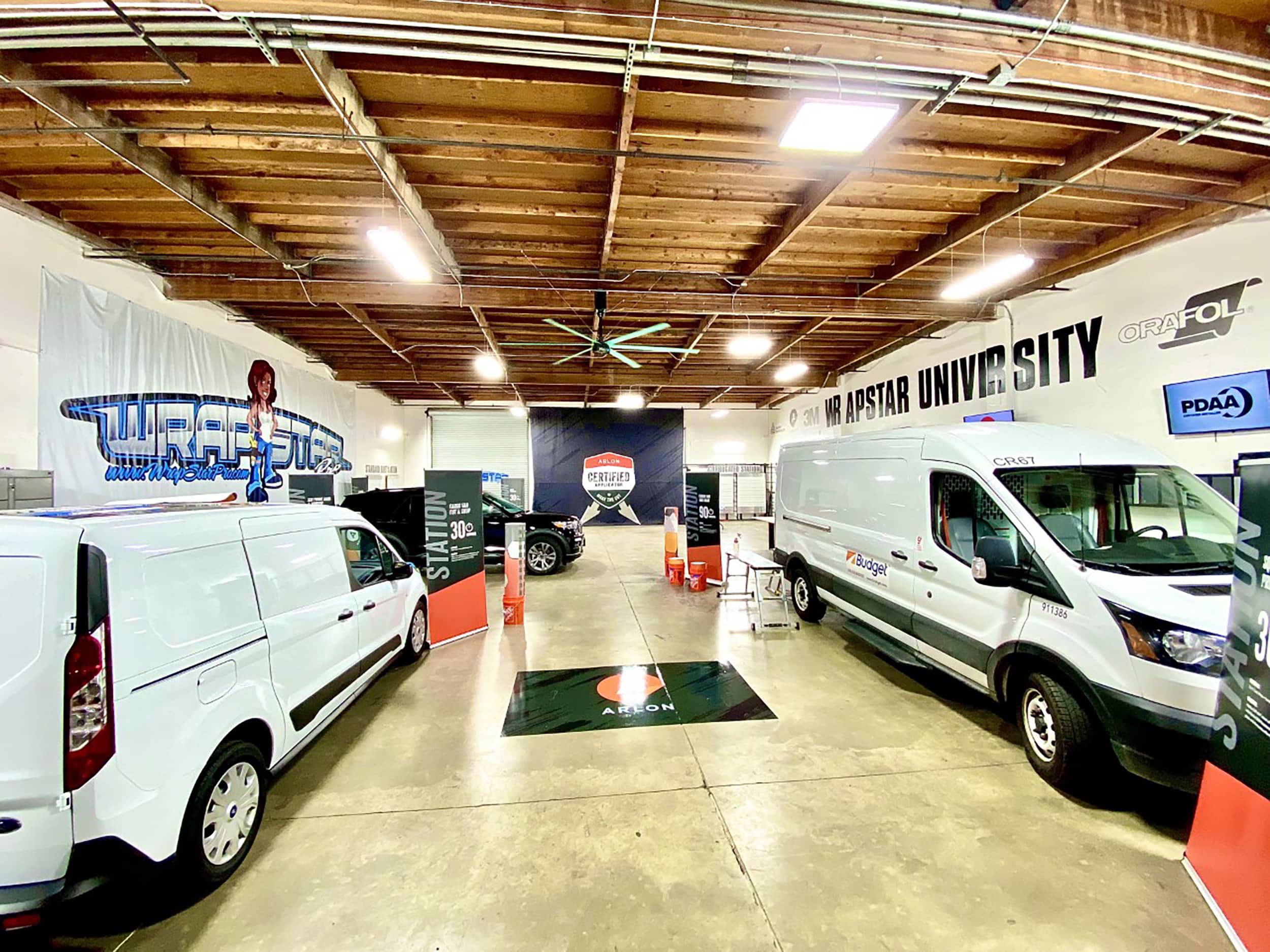 A glimpse into the WrapStar Pro shop converted into a vehicle fleet training space.