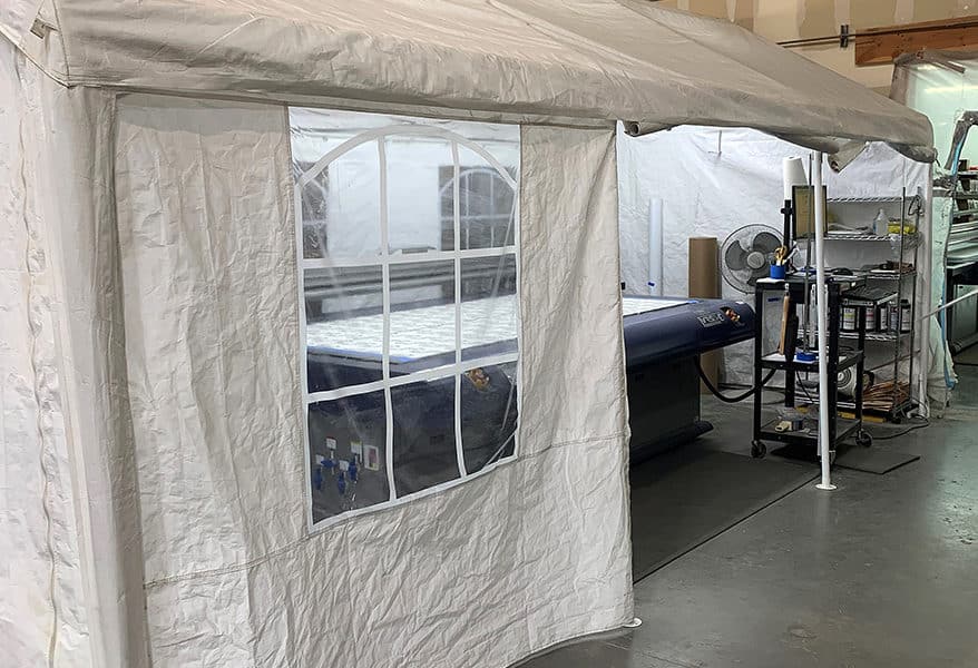 No, a printer in a tent is not a climate-controlled condition. Fluctuations in humidity and temperature throughout the year affect color balance – an overlooked variable that directly affects product consistency.