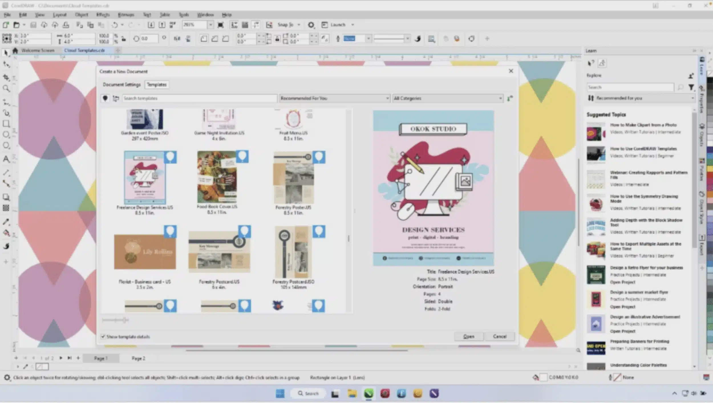 Users have access to 200-plus design templates in CorelDRAW’s cloud template library.