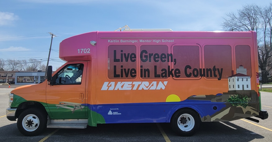 “Avery Dennison donated the films for winner Kaitlin Barninger’s bus wrap, which included Avery Dennison MPI 1105 Easy Apply RS wrapping film with DOL 1360Z overlaminate. The printing and installation was donated by Repos Color, Akron, Ohio.”