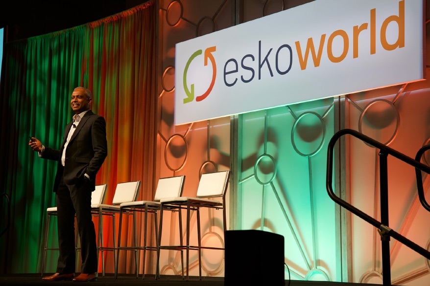 John Edison, president of Esko, gives a keynote address at the opening of Eskoworld 2023. The event attracted more than 500 packaging and label converters and brand representatives to Orlando for three days of education and networking.